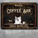 Coffee Bar Freshly Brewed Daily, Vintage Sign, Cat & Beverage, Personalized Cat Breeds Metal Sign