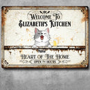 Welcome To My Kitchen Heart Of The Home, Welcome Sign, Personalized Cat Breeds Metal Sign, Kitchen Decor