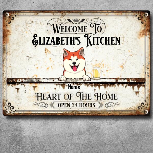 Welcome To My Kitchen Heart Of The Home, Welcome Sign, Personalized Dog Breeds Metal Sign, Kitchen Decor
