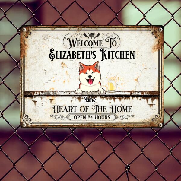 Welcome To My Kitchen Heart Of The Home, Welcome Sign, Personalized Dog Breeds Metal Sign, Kitchen Decor