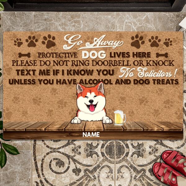 Go Away Protective Dog Lives Here, Warning Doormat, Dog & Beverage, Personalized Dog Breeds Doormat