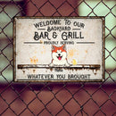 Welcome To Our Backyard Bar & Grill, Pet & Beverage Sign, Personalized Dog & Cat Metal Sign
