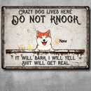 Crazy Dogs Live Here, Do Not Knock, Funny Warning Sign, Personalized Dog Breeds Metal Sign