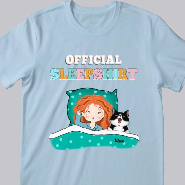 Official Sleep Shirt, Chibi Girl With Her Cat, Personalized Cat Lovers T-shirt