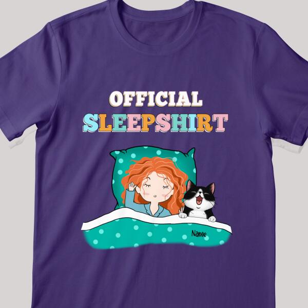 Official Sleep Shirt, Chibi Girl With Her Cat, Personalized Cat Lovers T-shirt
