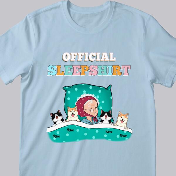 Official Sleep Shirt, Chibi Old Lady With Her Cat & Dog, Personalized Cat & Dog Lovers T-shirt