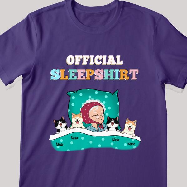 Official Sleep Shirt, Chibi Old Lady With Her Cat & Dog, Personalized Cat & Dog Lovers T-shirt