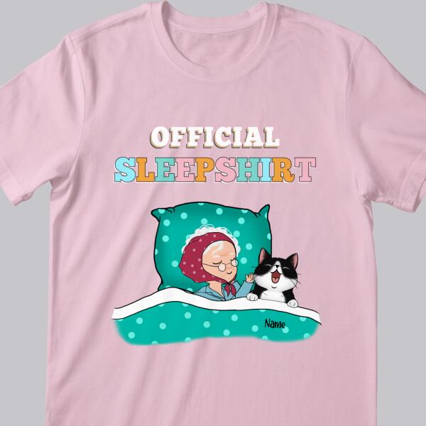 Official Sleep Shirt, Chibi Old Lady With Her Cat, Personalized Cat Lovers T-shirt