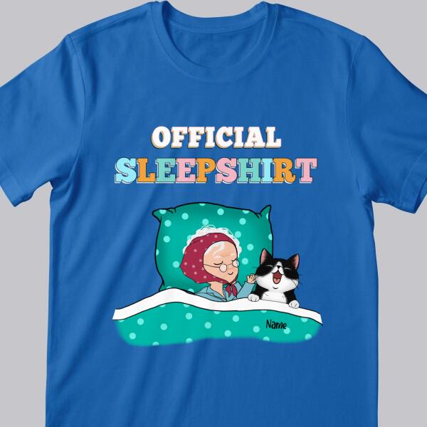Official Sleep Shirt, Chibi Old Lady With Her Cat, Personalized Cat Lovers T-shirt