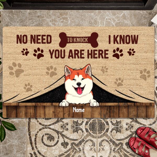 No Need To Knock We Know You Are Here, Canvas Curtain Background, Personalized Dog Breeds Doormat
