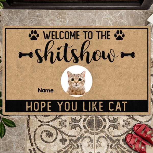 Welcome To The Shitshow Hope You Like Cats, Custom Cat's Portrait, Personalized Cat Lovers Doormat