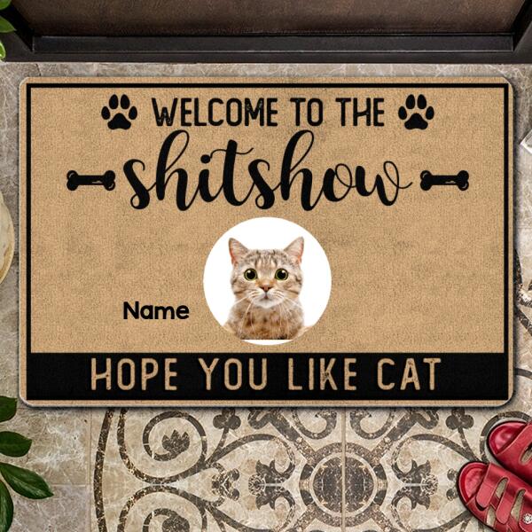 Welcome To The Shitshow Hope You Like Cats, Custom Cat's Portrait, Personalized Cat Lovers Doormat