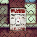 Warning Area Patrolled By  24 HR Security, Funny Warning Sign, Personalized Dog Breeds Metal Sign
