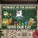 Probably In The Garden With Our Cats, Cat On The Wheelbarrow, Personalized Cat Doormat