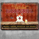 Welcome To Our Backyard Bar & Grill, Diamond Wall, Personalized Dog & Cat Metal Sign, Gifts For Pet Lovers