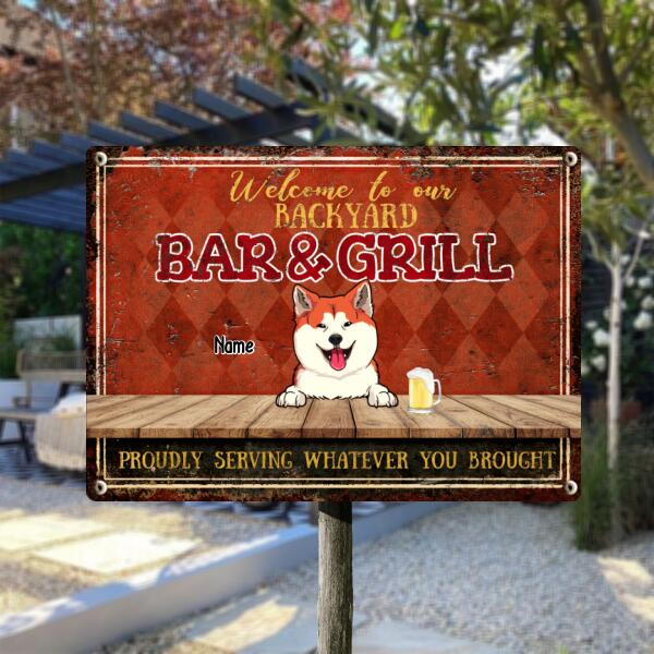 Welcome To Our Backyard Bar & Grill, Diamond Wall, Personalized Dog & Cat Metal Sign, Gifts For Pet Lovers