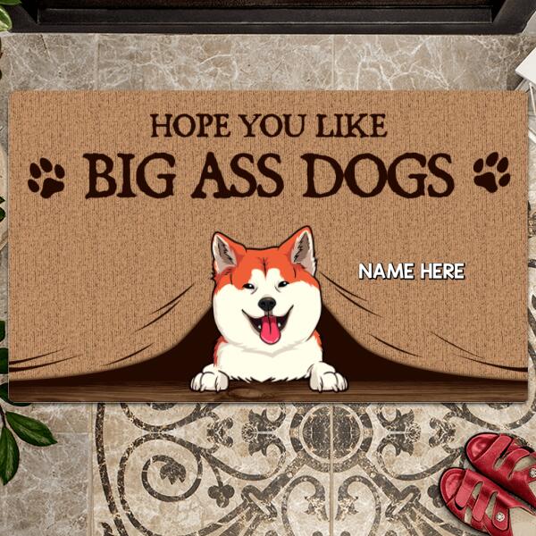 Hope You Like Big Ass Dogs, Dog Peeking From Curtain, Personalized Dog Breeds Doormat, Home Decor