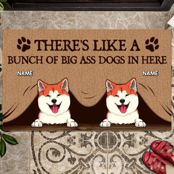 There's Like A Bunch Of Big Ass Dogs In Here, Dog Peeking From Curtain, Personalized Dog Breeds Doormat, Home Decor