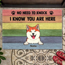 No Need To Knock We Know You Are Here, Rainbow Wood Decor, Personalized Dog Lovers Doormat