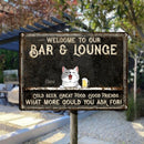 Welcome To Our Bar & Lounge, Black Background, Funny Quote, Personalized Cat Lovers Metal Sign