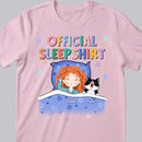Official Sleep Shirt, Cute Girl With Her Cat, Cat Mom Gift, Personalized Cat Lover T-shirt