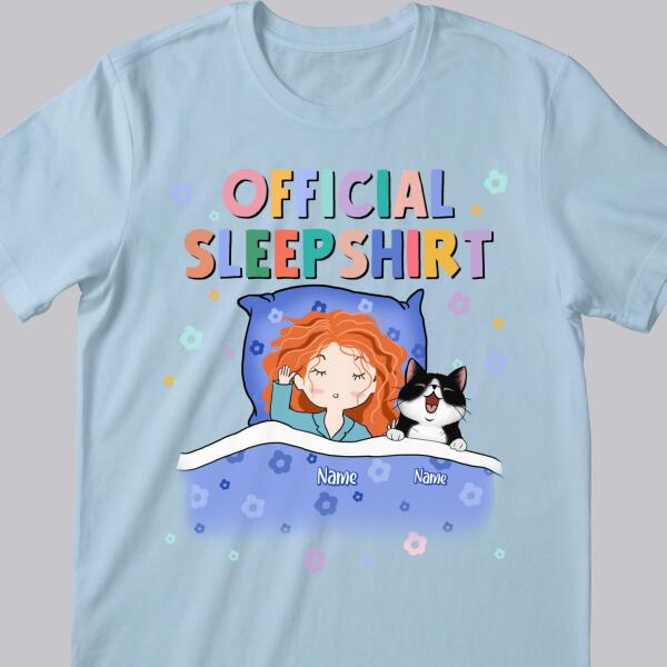 Official Sleep Shirt, Cute Girl With Her Cat, Cat Mom Gift, Personalized Cat Lover T-shirt