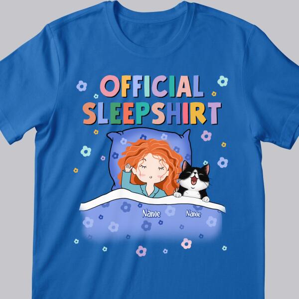 Official Sleep Shirt, Cute Girl With Her Cat, Cat Mom Gift, Personalized Cat Lover T-shirt