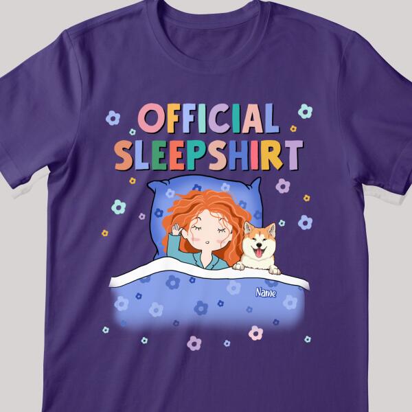 Official Sleep Shirt, Cute Girl With Her Dog, Dog Mom Gift, Personalized Dog Lover T-shirt