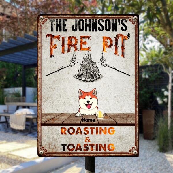 Family Fire Pit Roasting & Toasting, Dog & Beverage, Personalized Dog Lovers Metal Sign