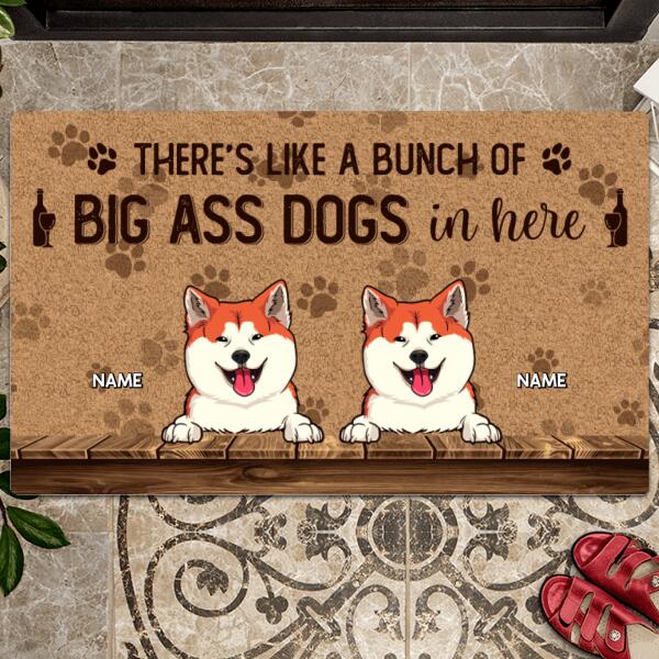 There's Like A Bunch Of Big Ass Dogs In Here, Pawprints Doormat, Personalized Dog Breeds Doormat, Gifts For Dog Lovers