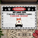 Warning We Have Dogs, They Live Here You Do Not, Wooden Background & Dog Bones, Personalized Dog Lovers Doormat