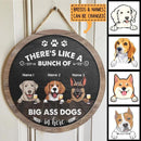 There's Like A Bunch Of Big Ass Dogs In Here, Black Rustic Wooden Door Hanger, Personalized Dog Breed Door Sign