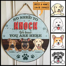 No Need To Knock, We Know You Are Here, Blue Pastel Retro Style, Personalized Dog Lovers Door Sign