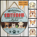 Welcome To The Shitshow, Hope You Brought Alcohol, Blue Pastel Retro Style, Personalized Dog & Cat Lovers Door Sign