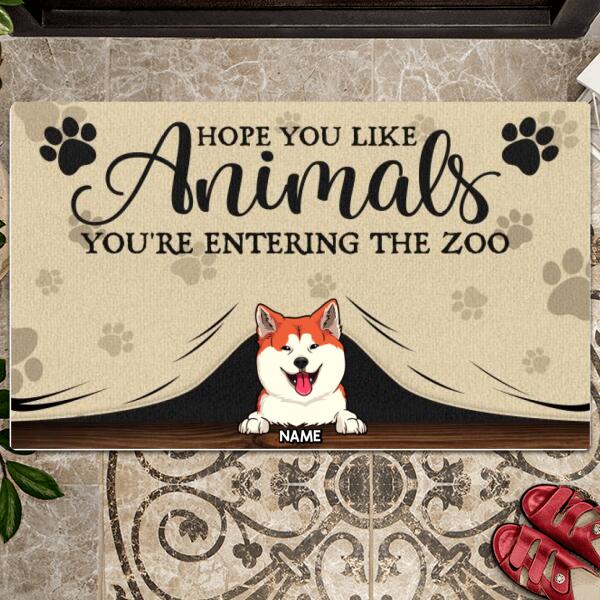 Hope You Like Animals, You're Entering The Zoo, Pet's Under Curtain, Personalized Dog & Cat Lovers Doormat