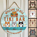 Welcome To Our Tiki Bar Our Little Piece Of Paradise, Hawaii Style Door Hanger, Personalized Cat Breeds Door Sign
