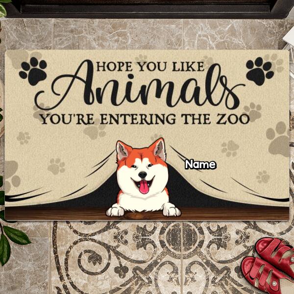 Hope You Like Animals, You're Entering The Zoo, Pet's Under Curtain, Personalized Dog & Cat & Horse Lovers Doormat