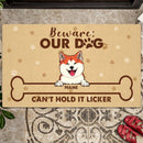 Beware Our Dogs, Can't Hold Their Licker, Dog Pawprints With Yellow Background, Personalized Dog Lovers Doormat