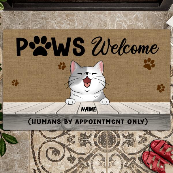 Paws Welcome Humans By Appointment Only, Pawprints Doormat, Personalized Dog & Cat Doormat, Gifts For Pet Lovers