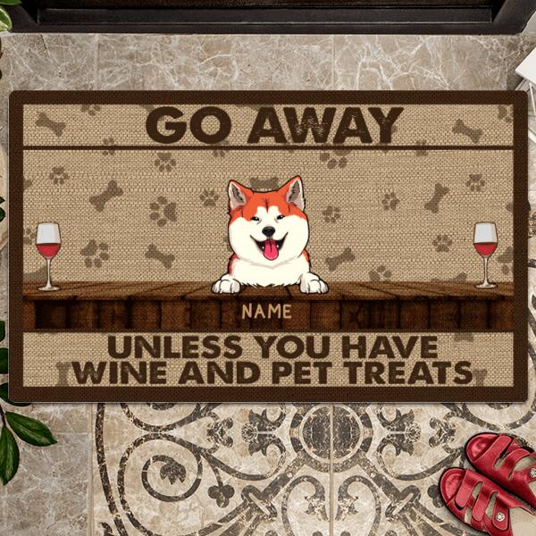 Go Away, Unless You Have Wine And Pet Treats, Light Brown With Pawprints & Bones, Personalized Dog & Cat Lovers Doormat