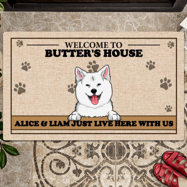 Welcome To Our House, The Human Just Live Here With Us, Funny Mat Gift, Personalized Dog Lovers Doormat