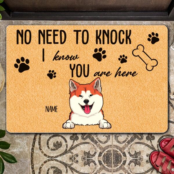 No Need To Knock We Know You Are Here, Warning Doormat, Custom Background Color, Personalized Dog Breeds Doormat