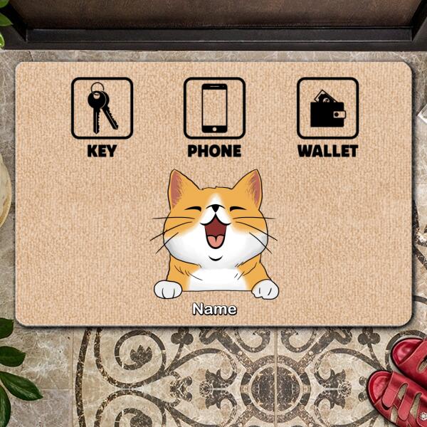 Key Phone Wallet And Cats, Necessary Things Doormat, Personalized Cat Breeds Doormat, Gifts For Cat Lovers