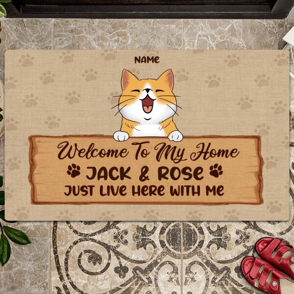 Welcome To Our Home The Humans Just Live Here With Us, Custom Your Name, Personalized Cat Breeds Doormat