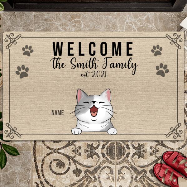Welcome, Pawprints Doormat, Custom Family Name & Year, Personalized Dog & Cat Doormat, Gifts For Pet Lovers