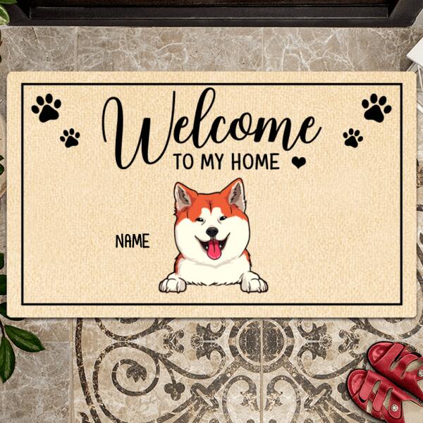 Welcome To Our Home, Pawprints And Heart Doormat, Personalized Dog Breeds Doormat, Gifts For Dog Lovers
