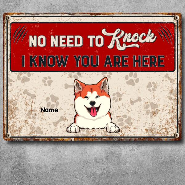 No Need to Knock We Know You Are Here, Pawprints & Bones Sign, Personalized Dog & Cat Metal Sign, Outdoor Decor