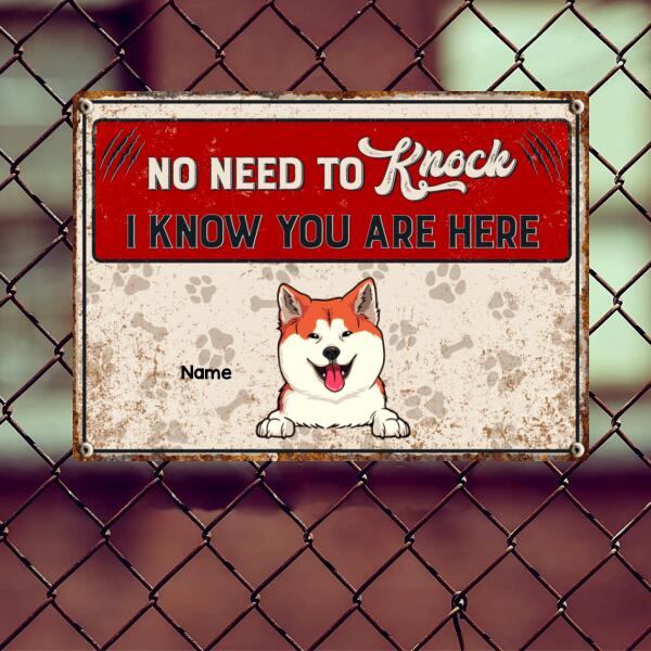 No Need to Knock We Know You Are Here, Pawprints & Bones Sign, Personalized Dog & Cat Metal Sign, Outdoor Decor