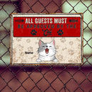 All Guests Must Be Approved By The Cats, Pawprints & Bones Sign, Personalized Cat Breeds Metal Sign, Outdoor Decor