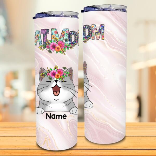 Cat Mom Color Flowers, Laughing Cats With Head Wreath, Gift For Cat Mom, Personalized Cat Lovers Tumbler